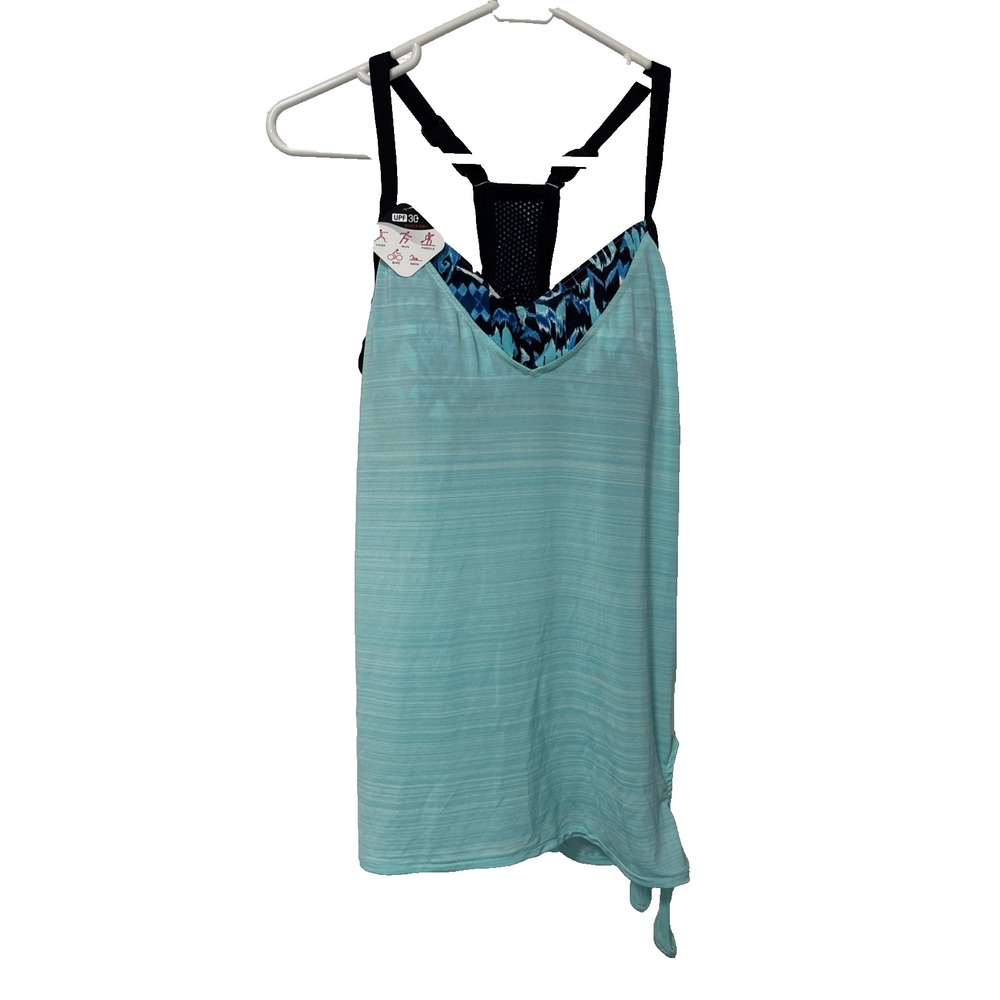 ZEROXPOSUR Women's Sm Sun Smart Knot Front‎ 2-in-1 Tankini Top 30+UPF Aqua Black